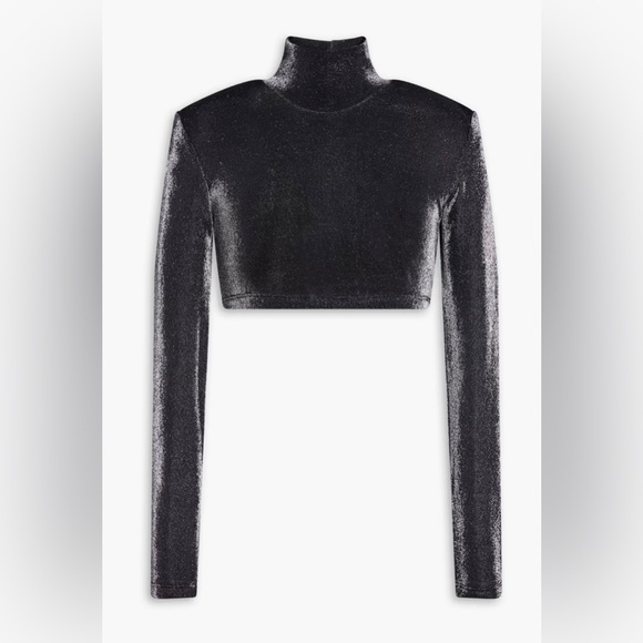 ROTATE BIRGER CHRISTENSEN cropped metallic stretch-jersey turtleneck top - Picture 3 of 6